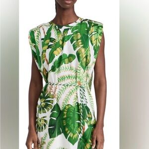 FARM Rio Green Leaf Print Midi Dress